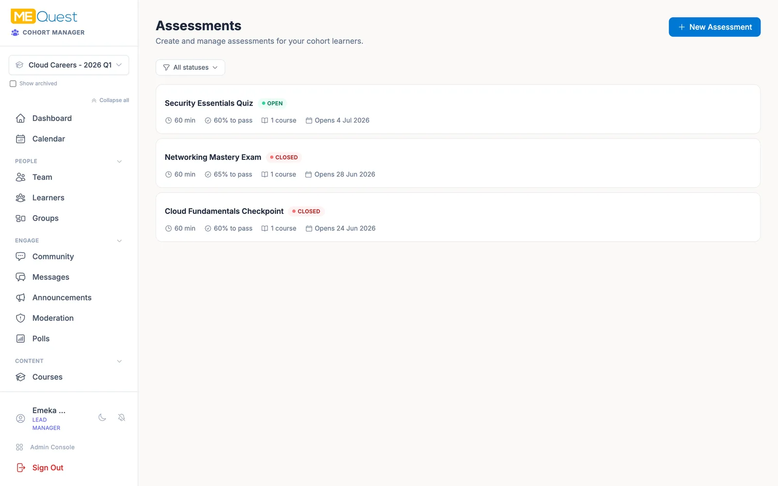 Quiz and assess in MEQuest Learn