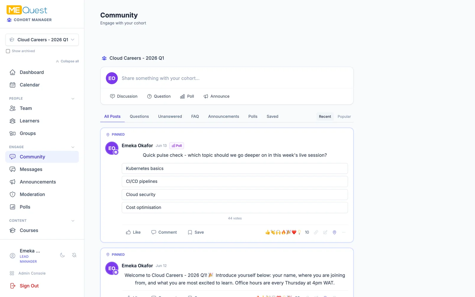Build a real community in MEQuest Learn