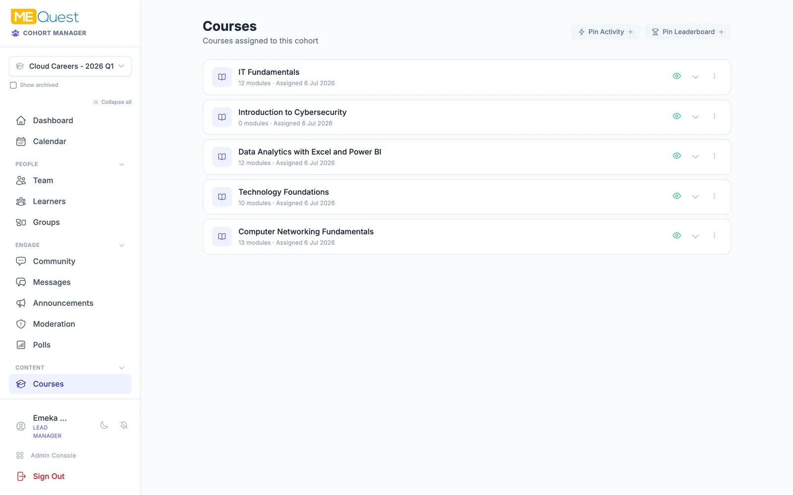 Assign the courses in MEQuest Learn