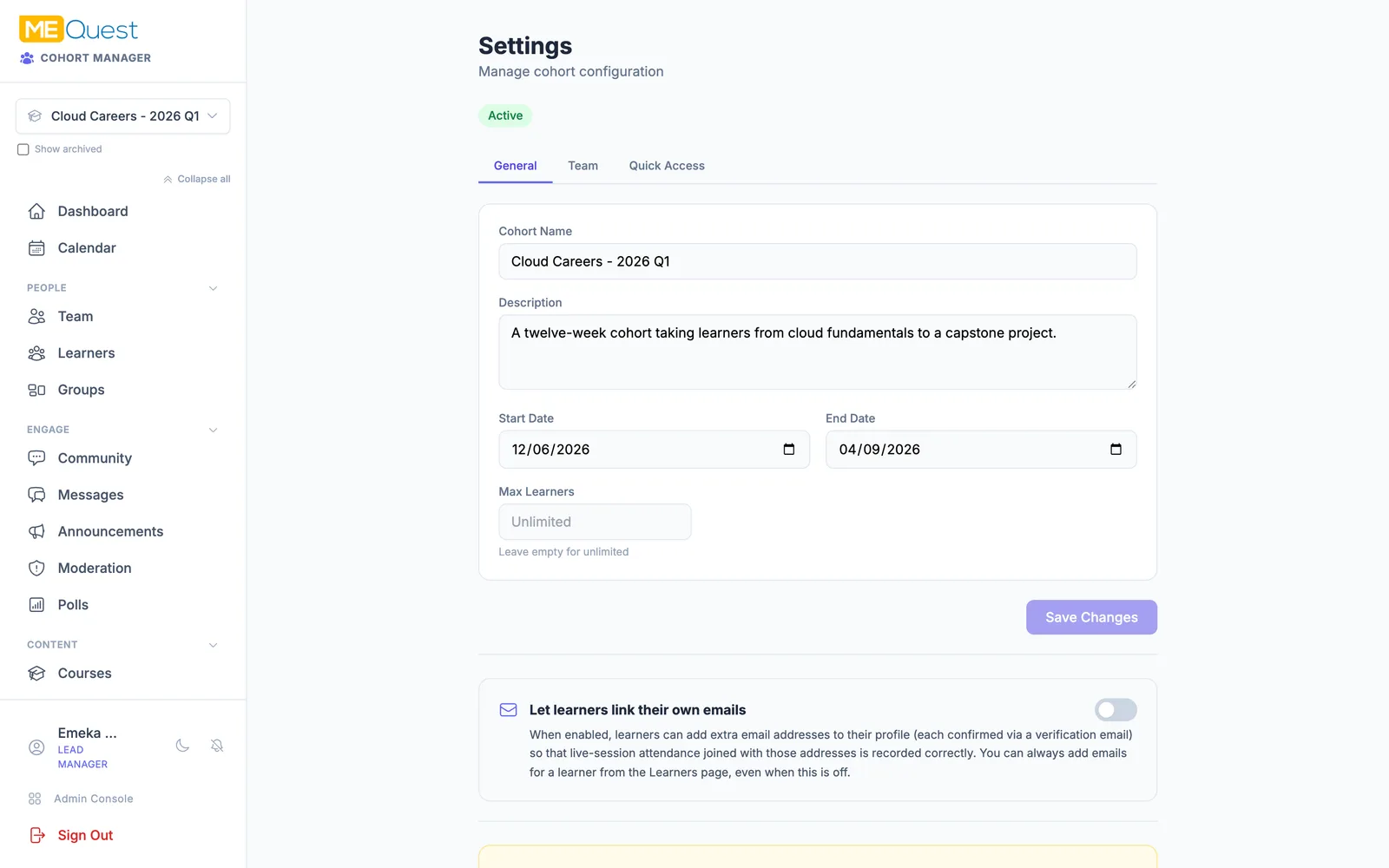 Set the dates and the ground rules in MEQuest Learn
