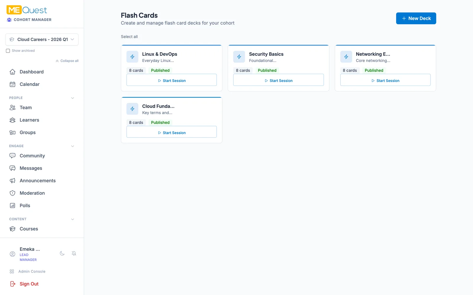 Reinforce with flash cards in MEQuest Learn