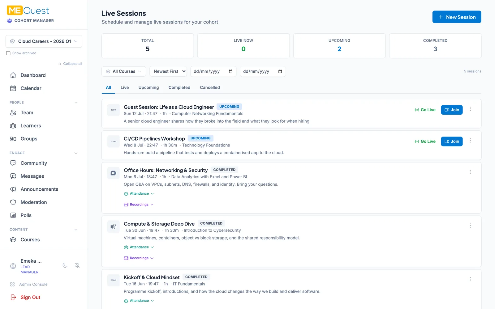 Teach live and present in MEQuest Learn